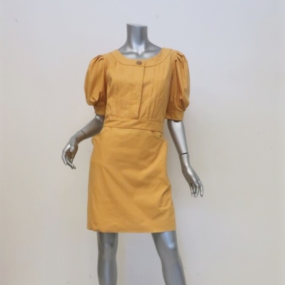 Chloe Dresses & Skirts - Chloe Dress Marigold Yellow Puff Sleeve Sz 40